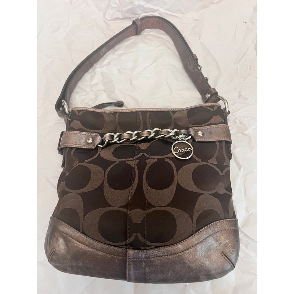 Coach Signature Optic Brooke Chain Crossbody Bag Brown Bronze F19730